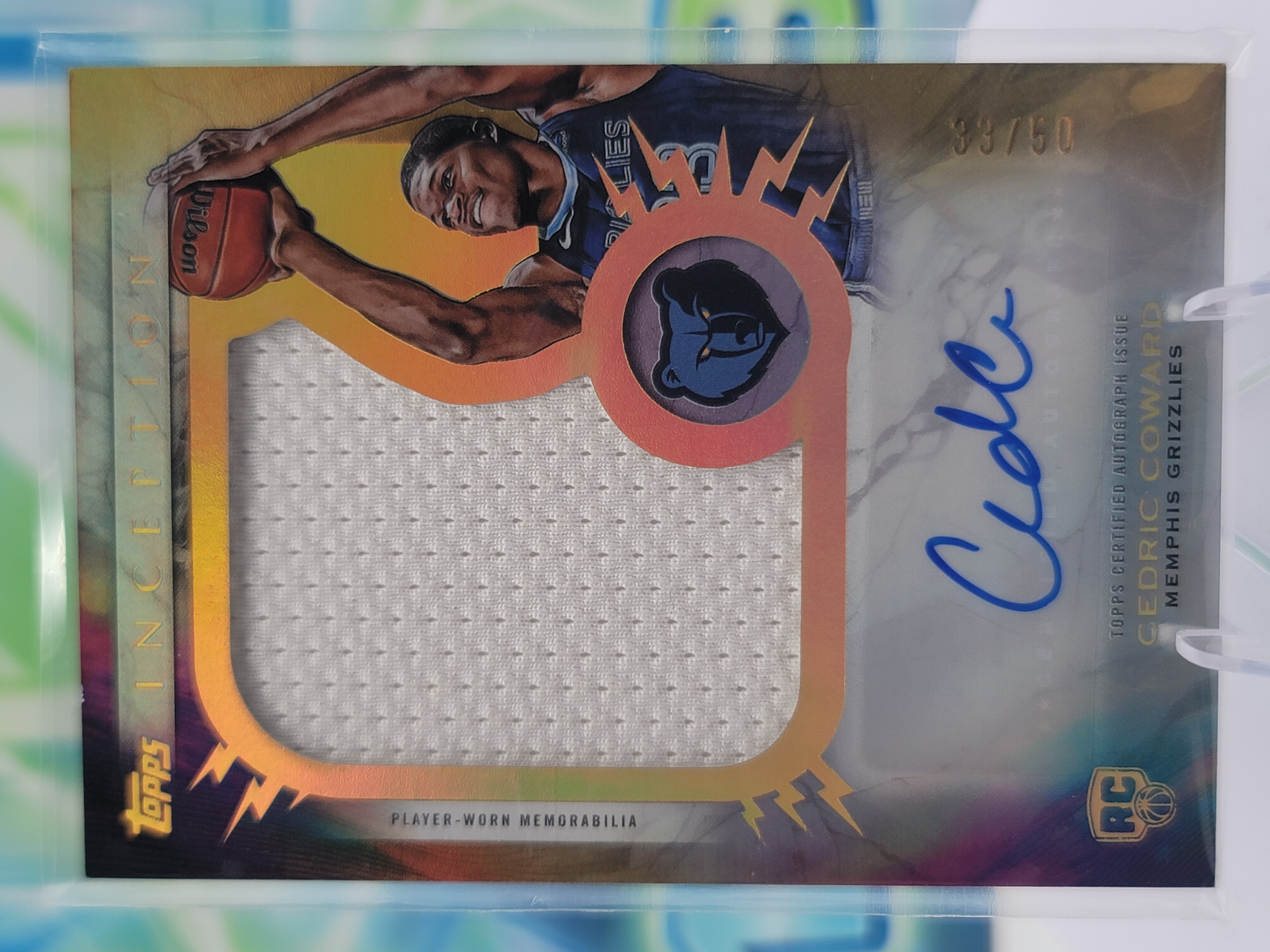 2026 Topps Inception Cedric Coward — 2026 Topps Inception Rookie Jumbo Autographed Relics Gold Electricity Cedric Coward RPA #/50