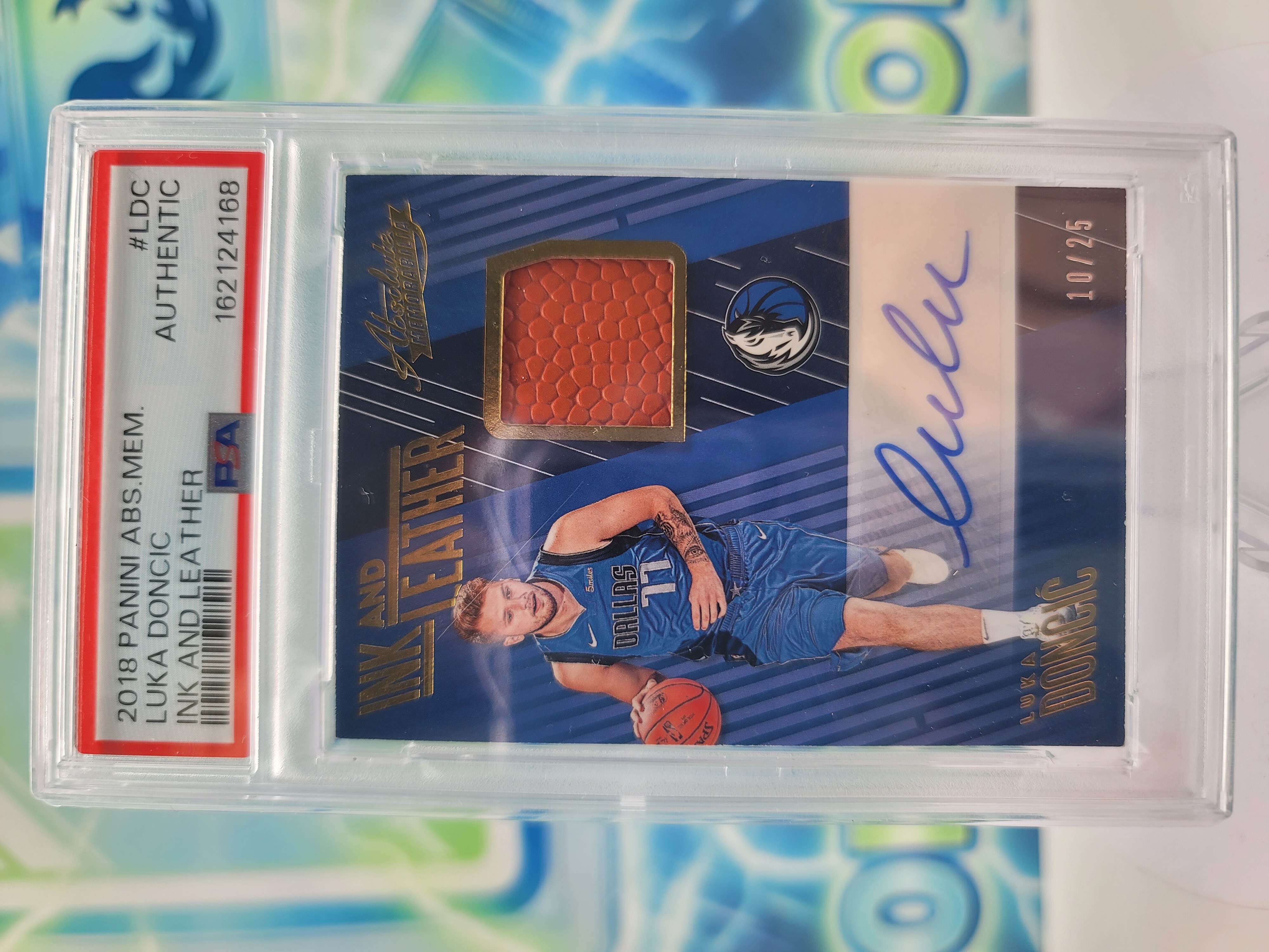 2018 Panini Absolute Memorabilia Luka Doncic — 2018 Panini Absolute Memorabilia Ink and Leather Luka Doncic Rookie Memorabilia Autograph PSA Authentic # / 25
