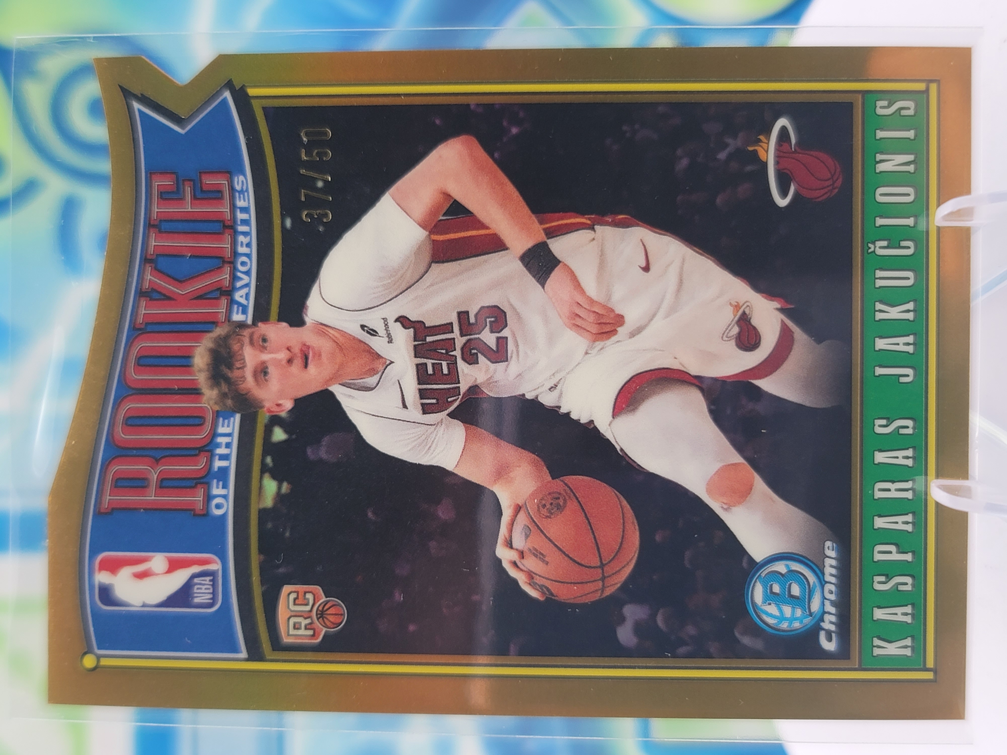 2026 Topps Bowman Kasparas Jakucionis — 2026 Topps Bowman Chrome ROY Gold Refractor Kasparas Jakucionis Rookie #37 of 50
