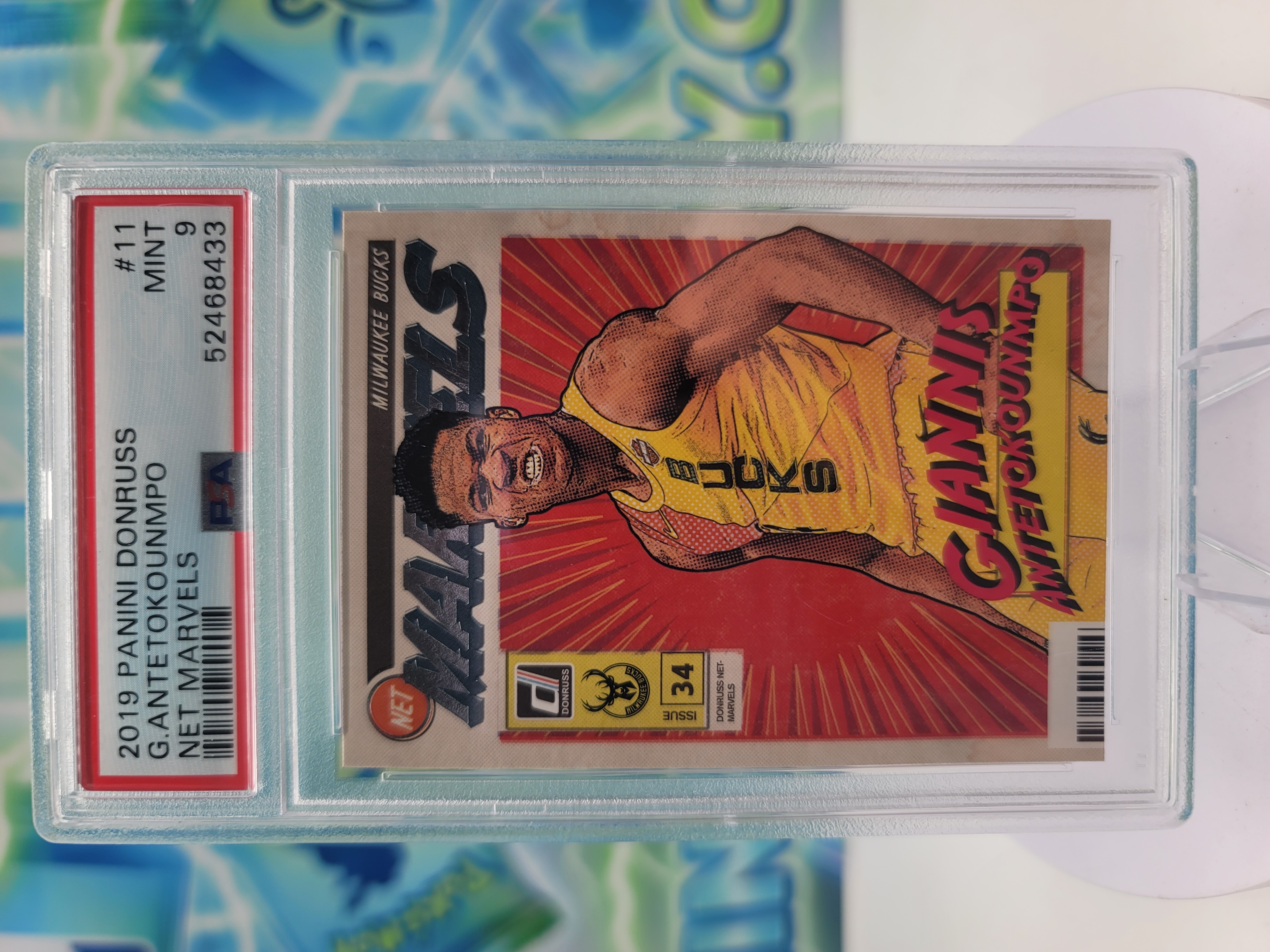 2020 Panini Donruss Giannis Antetokounmpo — 2020 Panini Donruss Net Marvels Giannis Antetokounmpo PSA 9