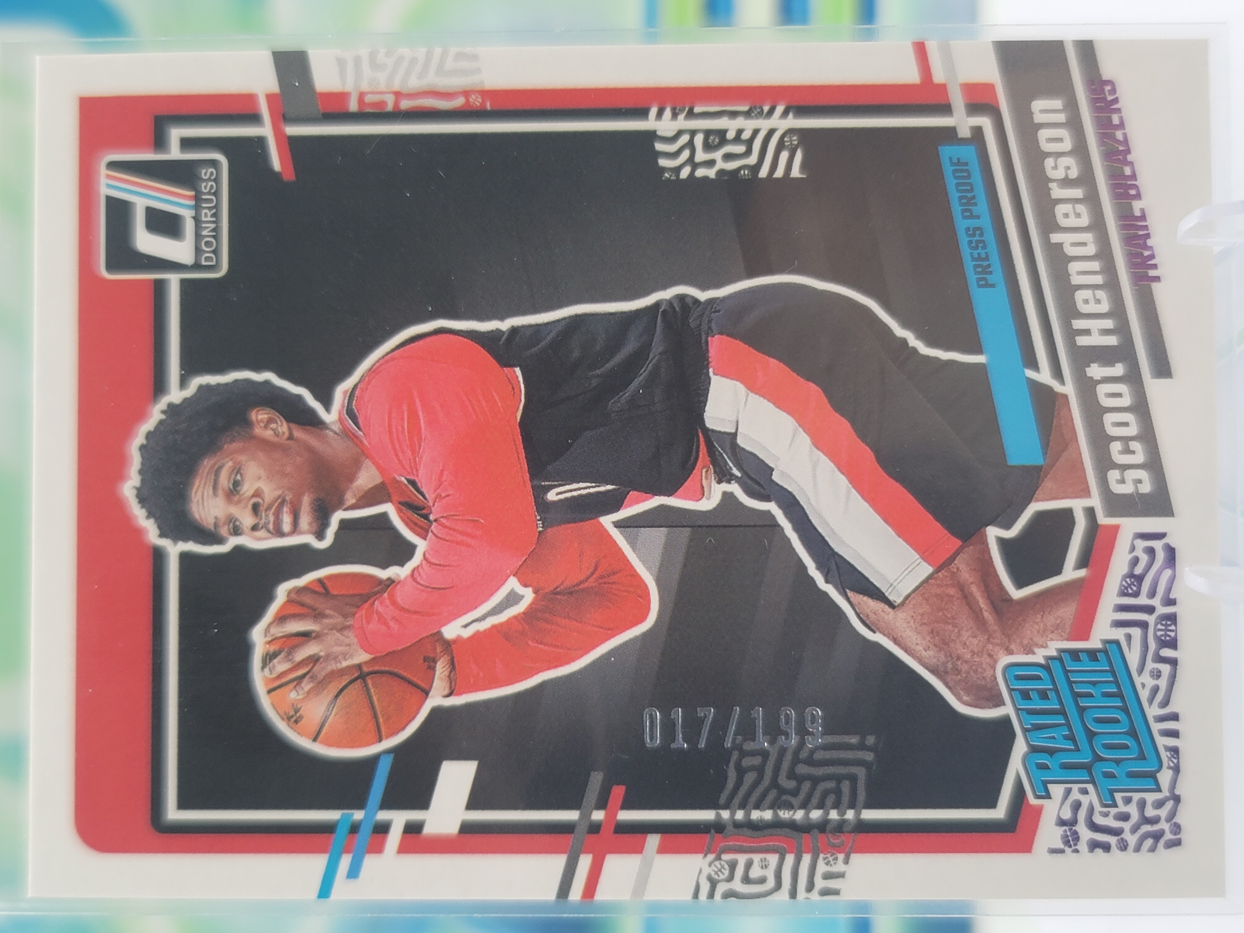 2024 Panini Donruss Scoot Henderson — 2024 Panini Donruss Rated Rookies Scoot Purple Press Proof Henderson # / 199