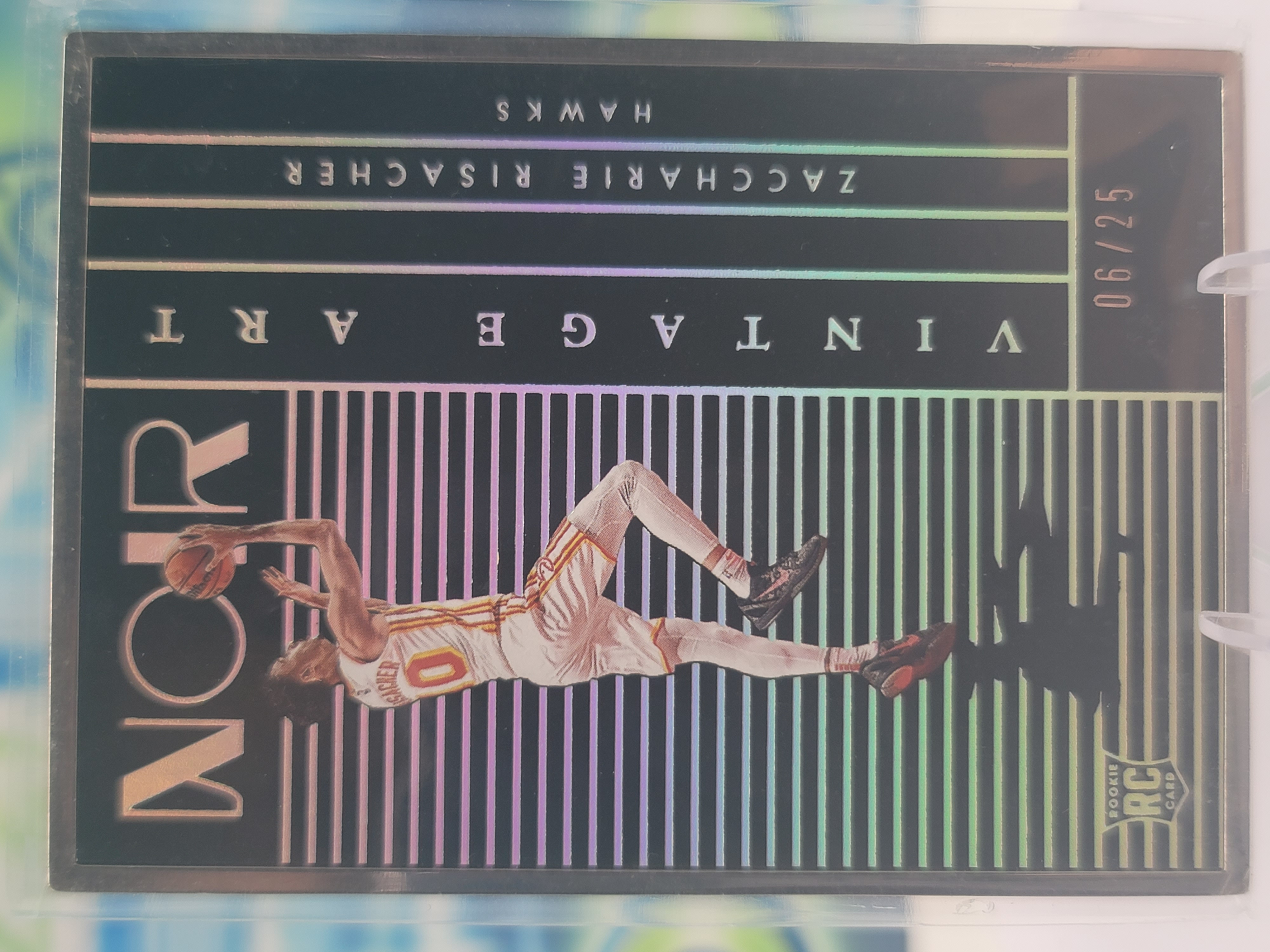 2025 Panini Noir Zaccharie Risacher — 2025 Panini Noir Vintage Art Metal Finish Zaccharie Risacher Rookie #6 of 25
