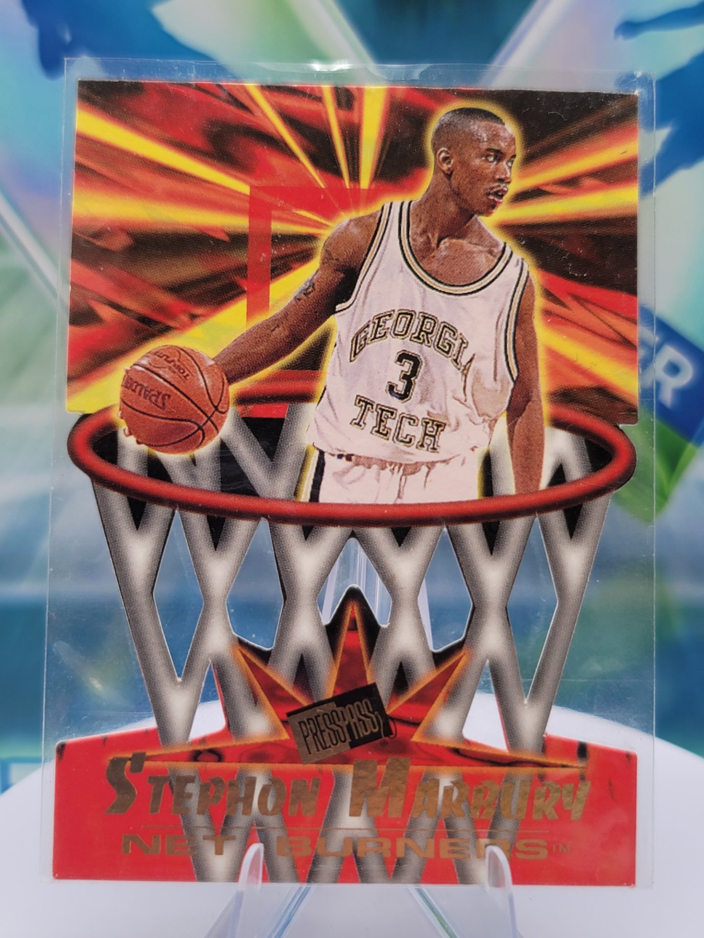 1996 Press Pass Stephon Marbury — 1996 Press Pass Net Burners Die-cut Stephon Marbury