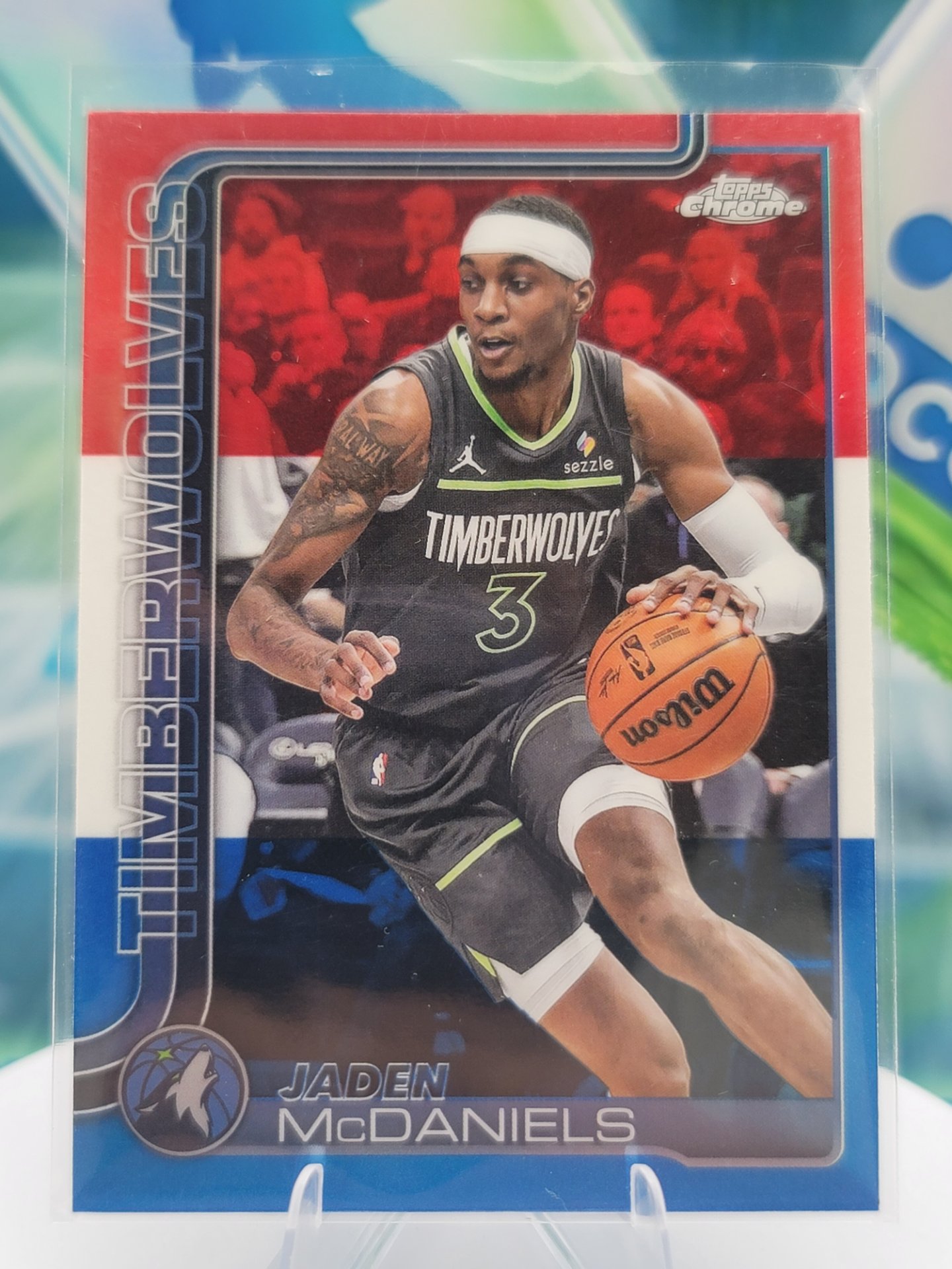 2025 Topps Topps Chrome Jaden McDaniels — 2025 Topps Topps Chrome Red White Blue Jaden McDaniels