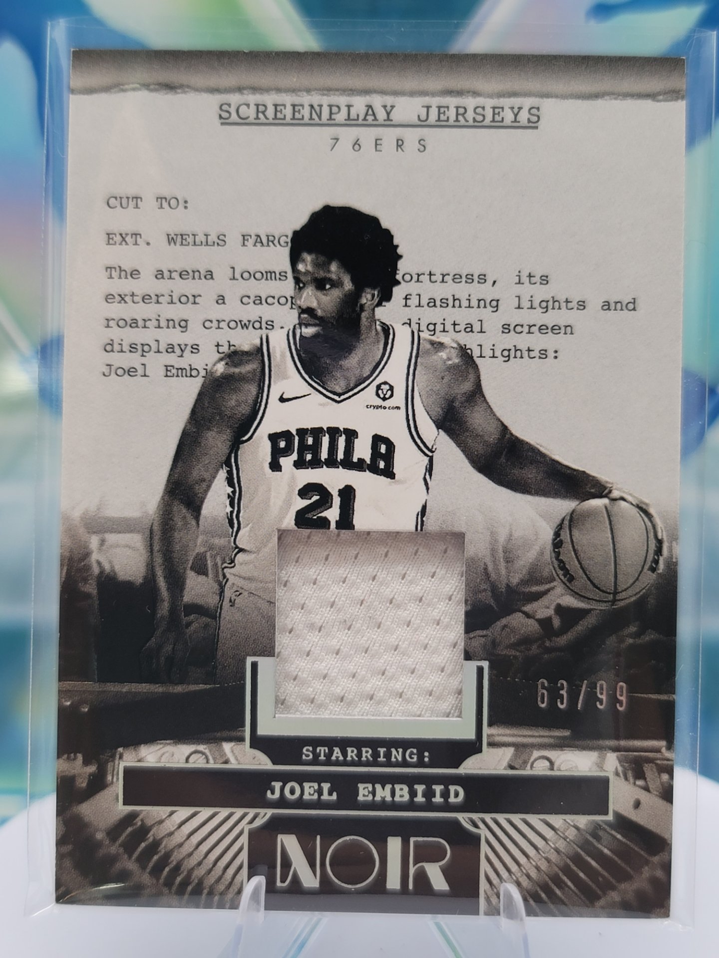 2025 Panini Noir Joel Embiid — 2025 Panini Noir Screenplay Jersey Joel Embiid #63 of 99 Patch/Memorabilia