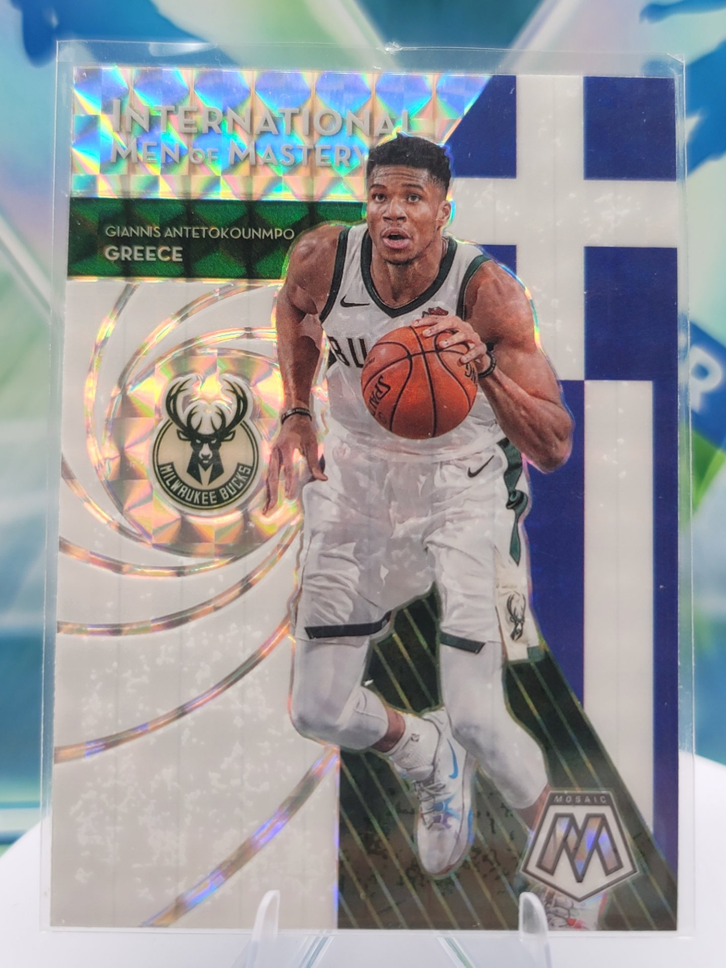 2020 Panini Mosaic Giannis Antetokounmpo — 2020 Panini Mosaic International men of mastery X-Fractor Giannis Antetokounmpo