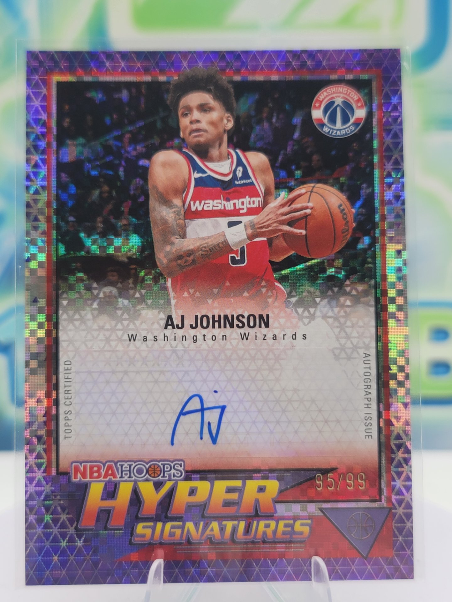 2026 Topps NBA Hoops AJ Johnson — 2026 Topps NBA Hoops Hyper Signature Light Burst Purple AJ Johnson Auto #95 of 99