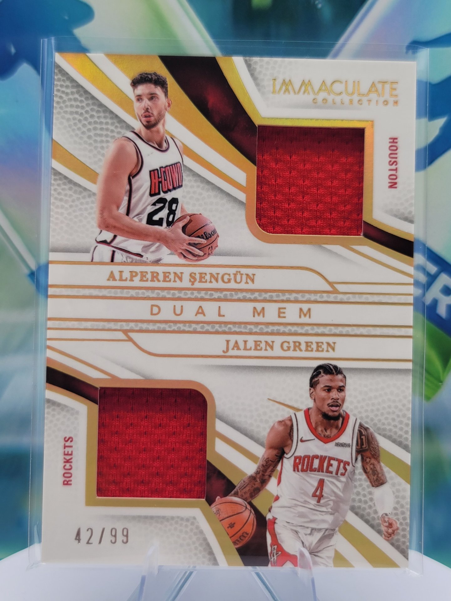 2025 Panini Immaculate Jalen Green/Alperen Şengün — 2025 Panini Immaculate Dual Mem Patch Jalen Green/Alperen Şengün #42 of 99 Patch/Memorabilia
