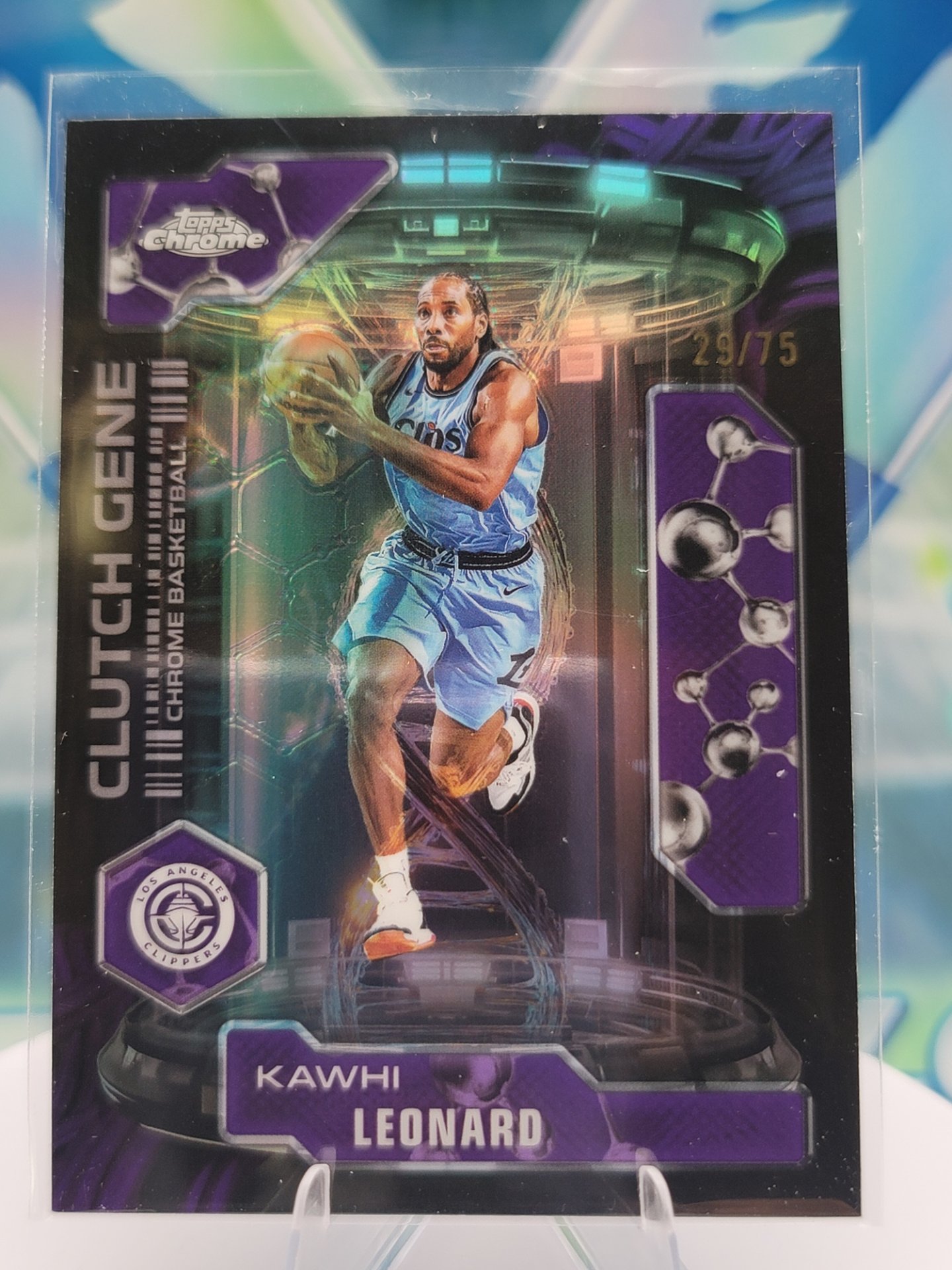 2025 Topps Topps Chrome Kawhi Leonard — 2025 Topps Topps Chrome Clutch Gene Purple Refractor Kawhi Leonard #29 of 75