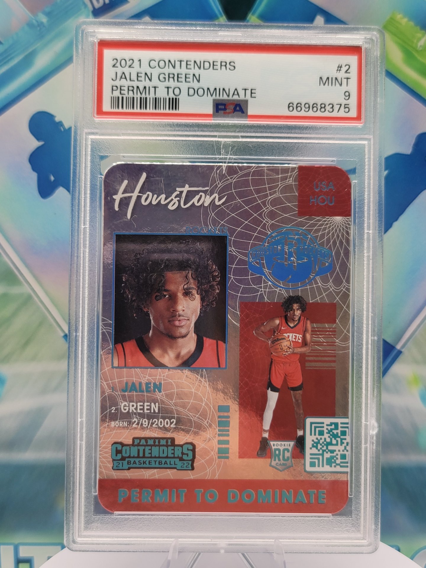 2022 Panini Contenders Jalen Green — 2022 Panini Contenders Permit to Dominate Refractor Jalen Green Rookie PSA 9.0