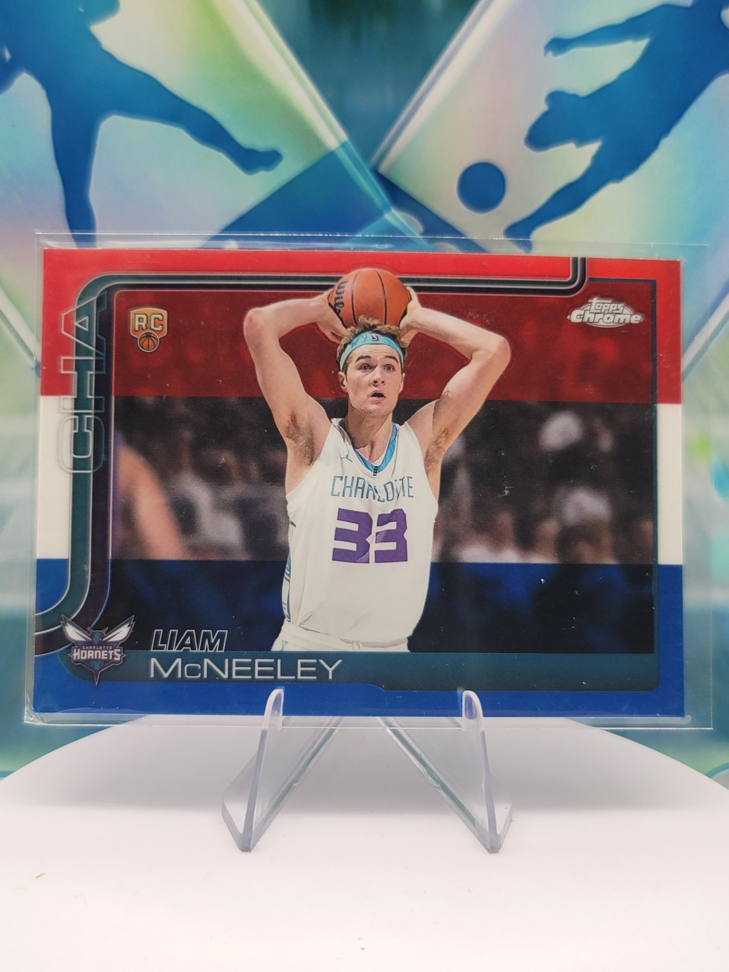 2025 Topps Topps Chrome Liam McNeeley — 2025 Topps Topps Chrome Red White Blue Liam McNeeley Rookie