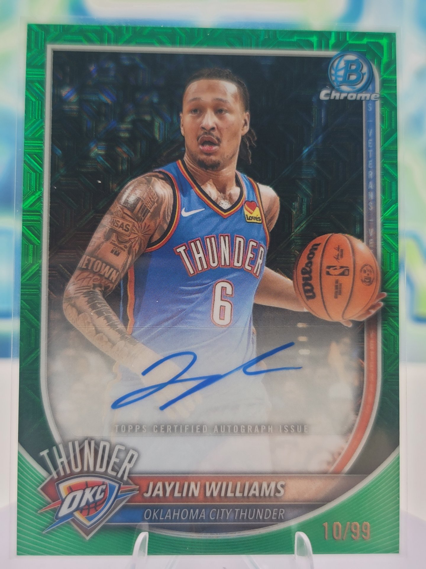 2025 Topps Bowman Jaylin Williams — 2025 Topps Bowman Chrome Green Mojo Jaylin Williams Auto #10 of 99