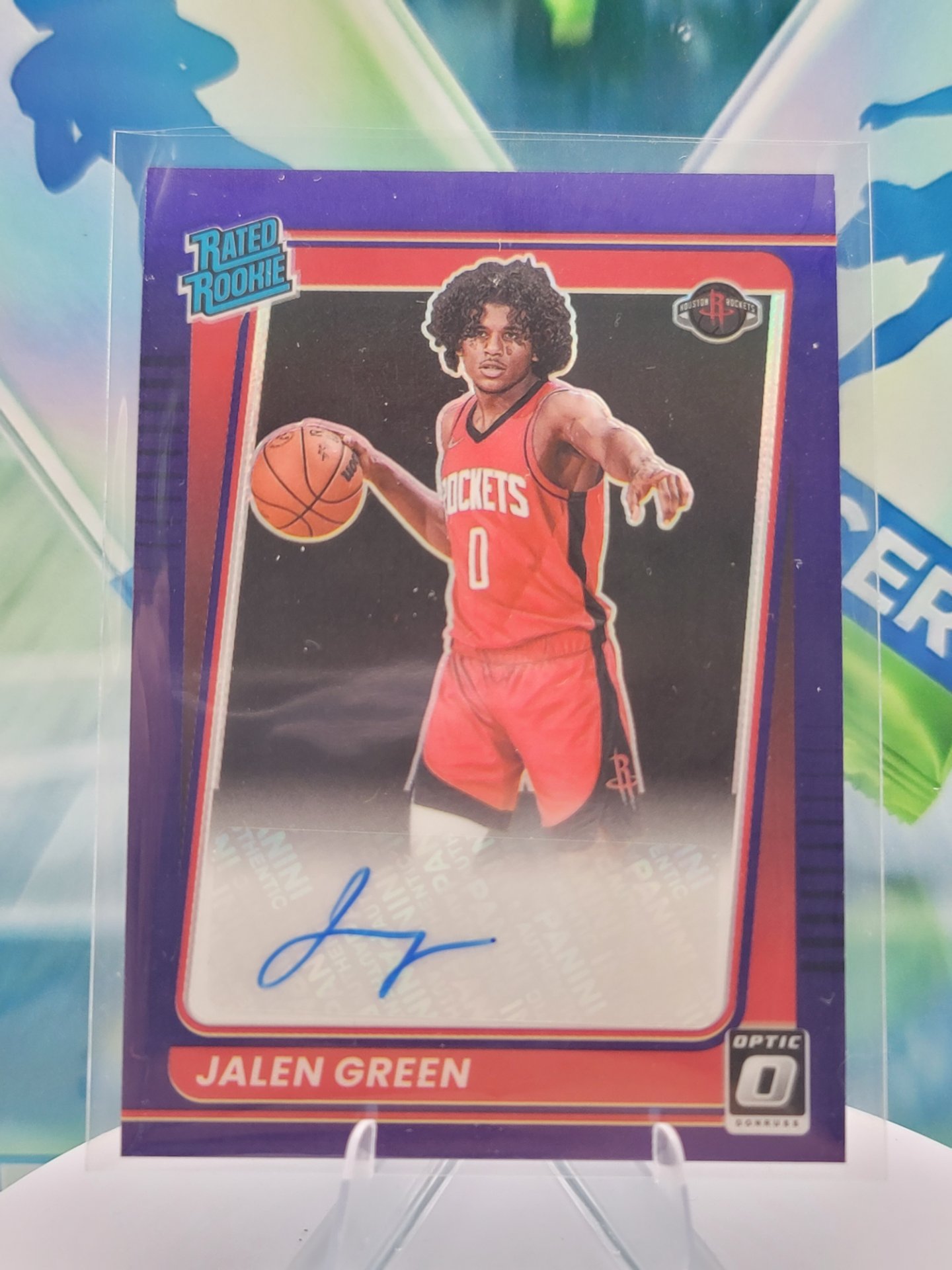 2022 Panini Donruss Optic Jalen Green — 2022 Panini Donruss Optic Rated Rookie Purple Jalen Green Rookie Autograph