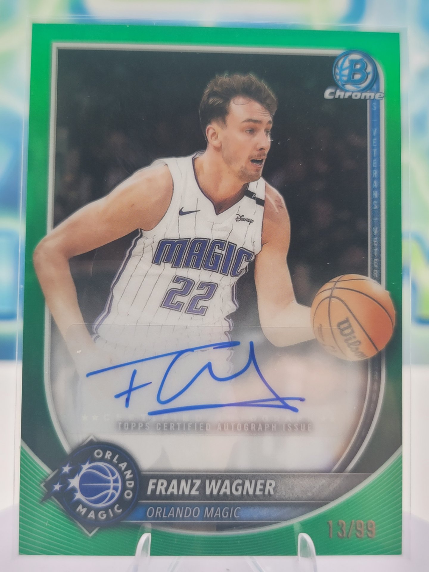 2025 Topps Bowman Franz Wagner — 2025 Topps Bowman Chrome Green Refractor Franz Wagner Auto #13 of 99