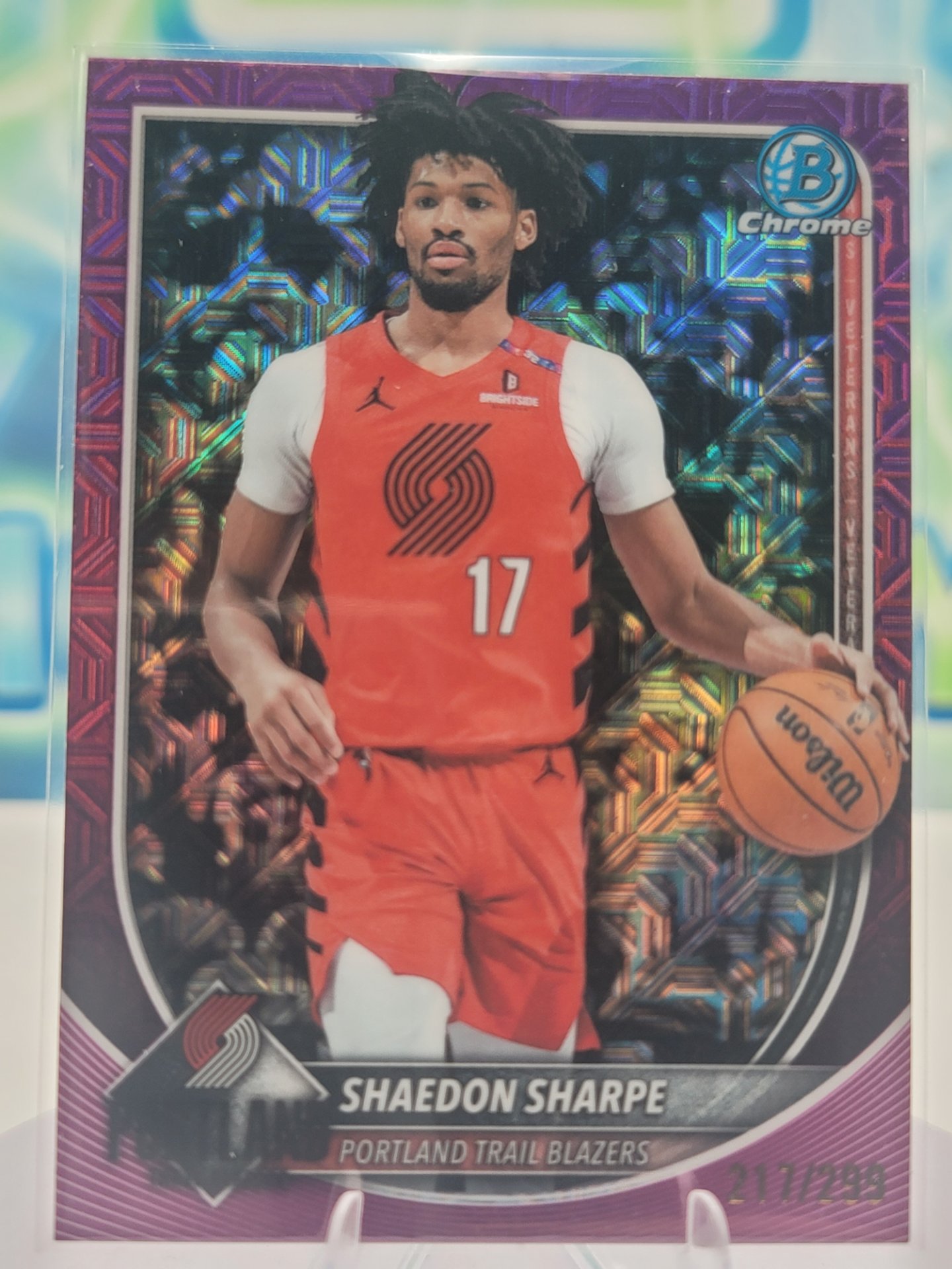 2025 Topps Bowman Shaedon Sharpe — 2025 Topps Bowman Chrome Fuchsia Mojo Shaedon Sharpe #217 of 299