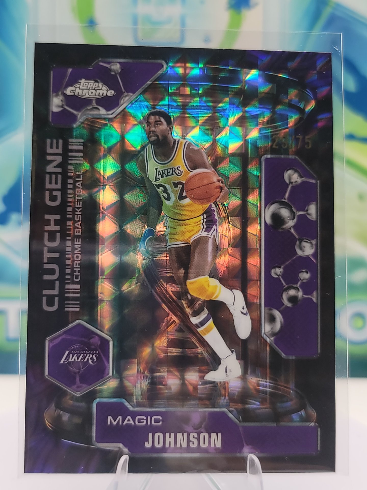 2025 Topps Topps Chrome Magic Johnson — 2025 Topps Topps Chrome Clutch Gene Purple Geometric Magic Johnson #29 of 75