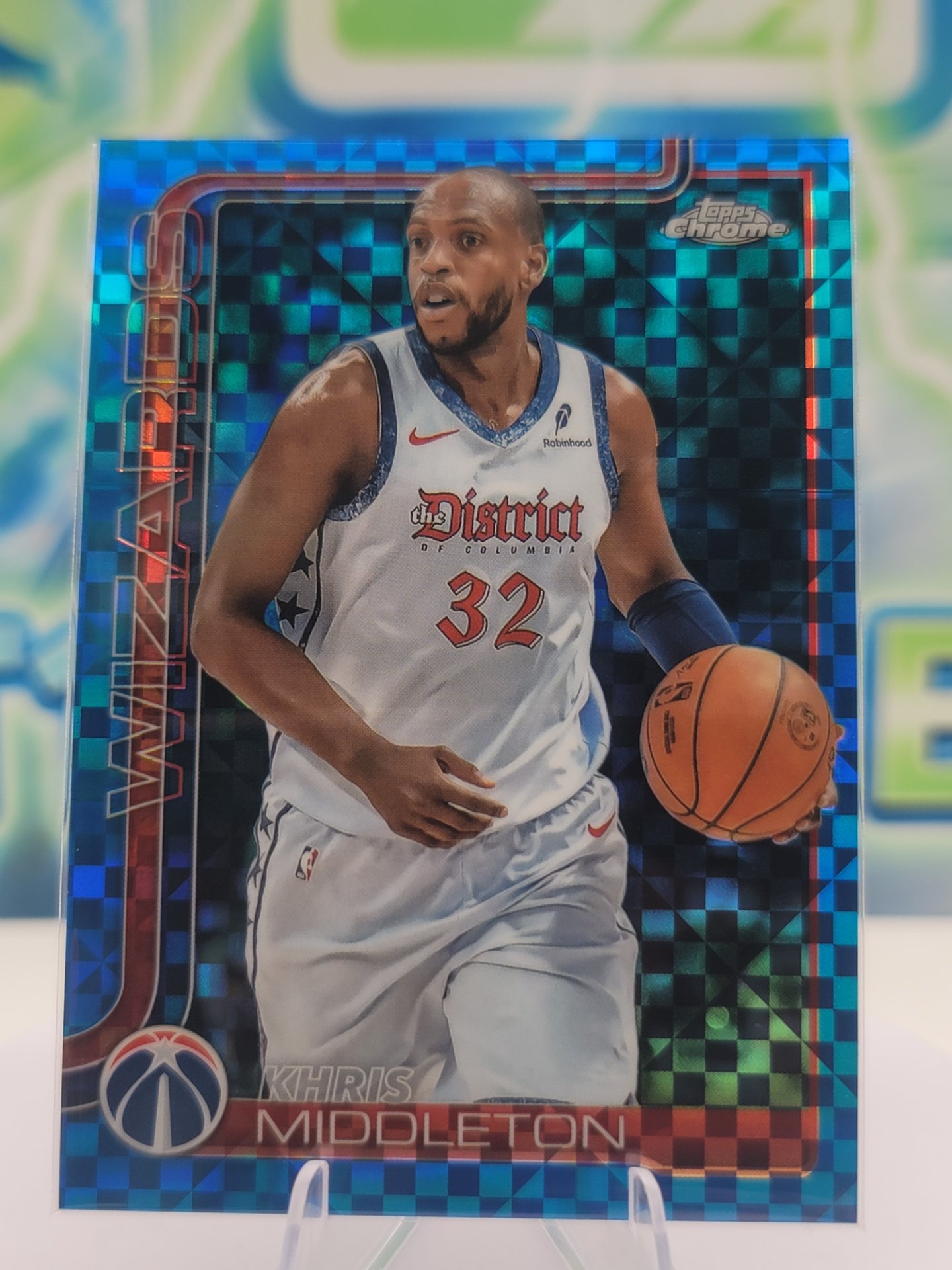 2025 Topps Topps Chrome Khris Middleton — 2025 Topps Topps Chrome Blue X-Fractor Khris Middleton