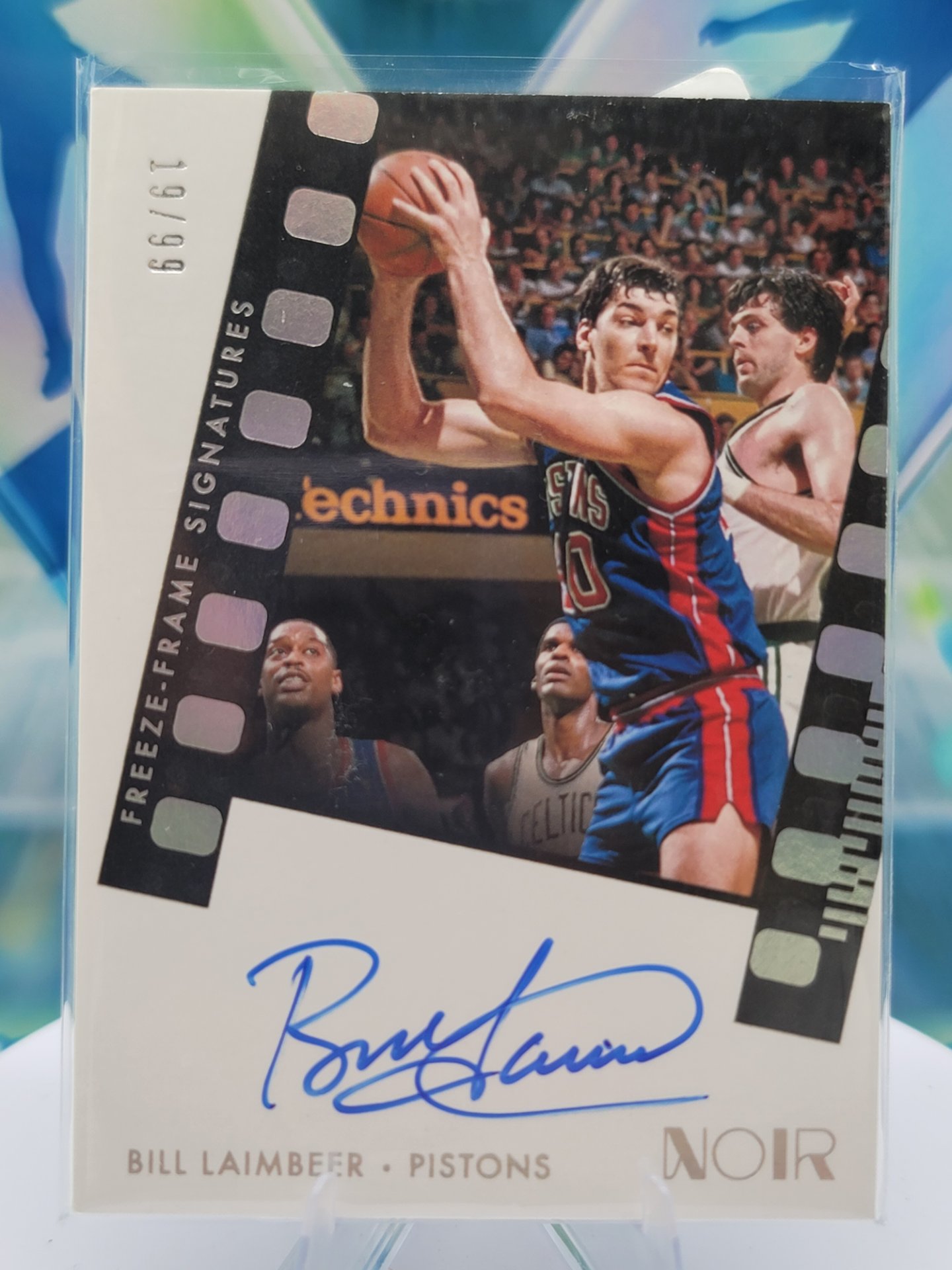 2022 Panini Noir Bill Laimbeer — 2022 Panini Noir Freeze Frame Aqua Bill Laimbeer #19 of 99 Autograph