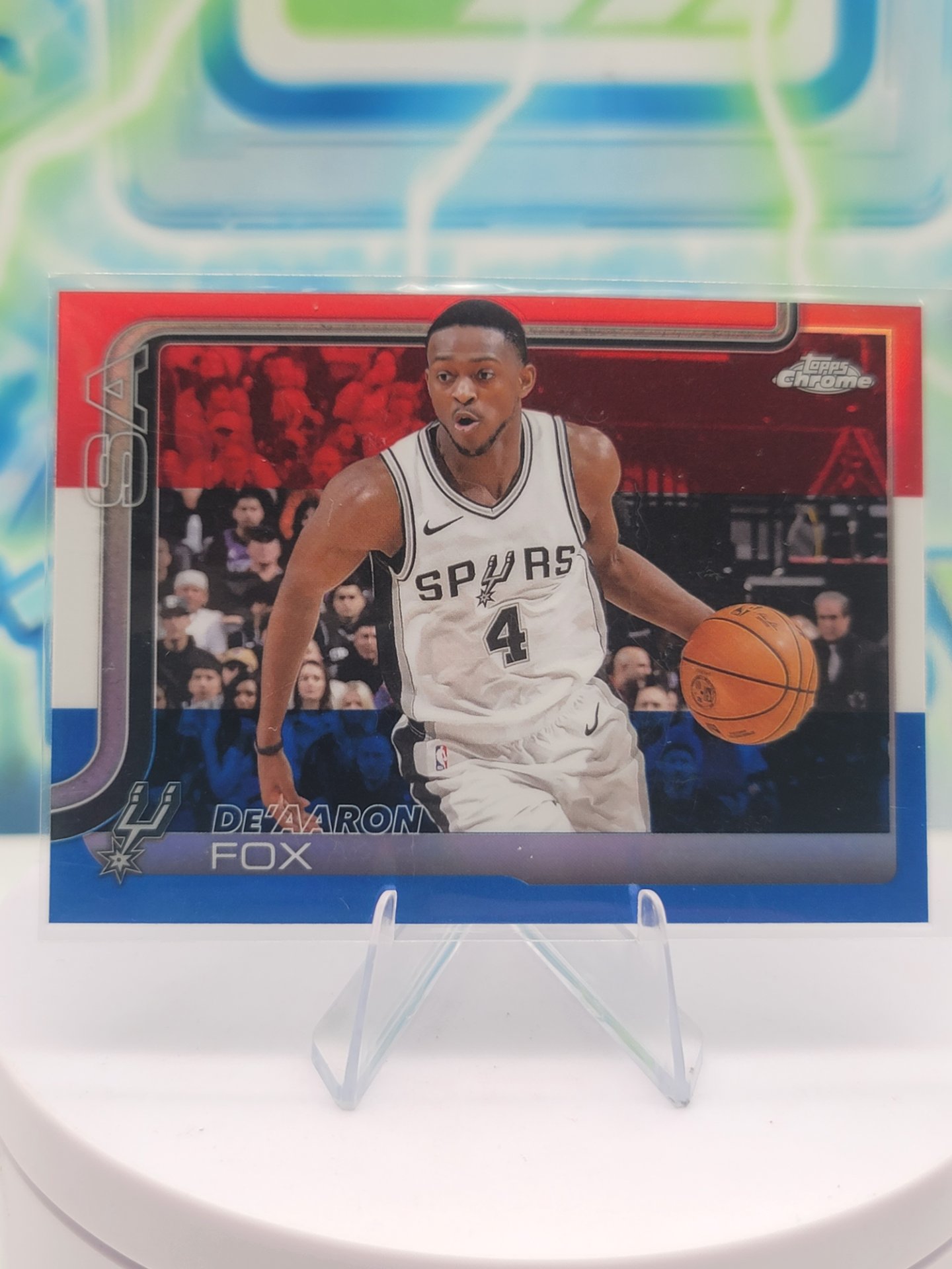 2025 Topps Topps Chrome De'Aaron Fox — 2025 Topps Topps Chrome Red White Blue De'Aaron Fox