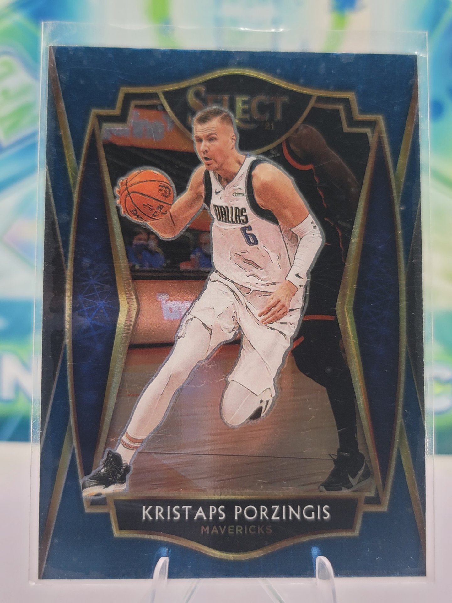 2021 Panini Select Kristaps Porzingis — 2021 Panini Select Premier Level Blue Kristaps Porzingis