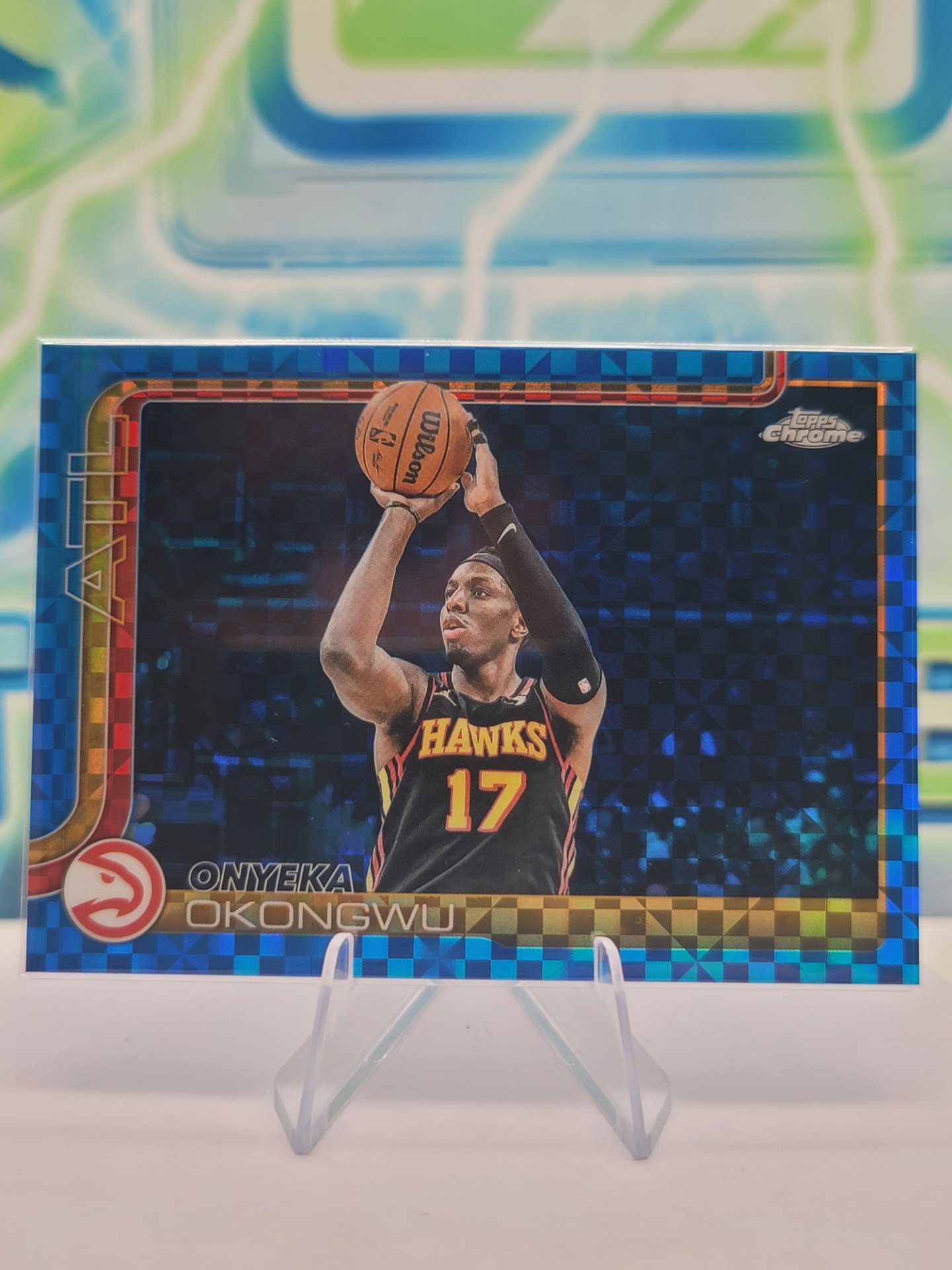 2025 Topps Topps Chrome Onyeka Okongwu — 2025 Topps Topps Chrome Blue X-Fractor Onyeka Okongwu Rookie