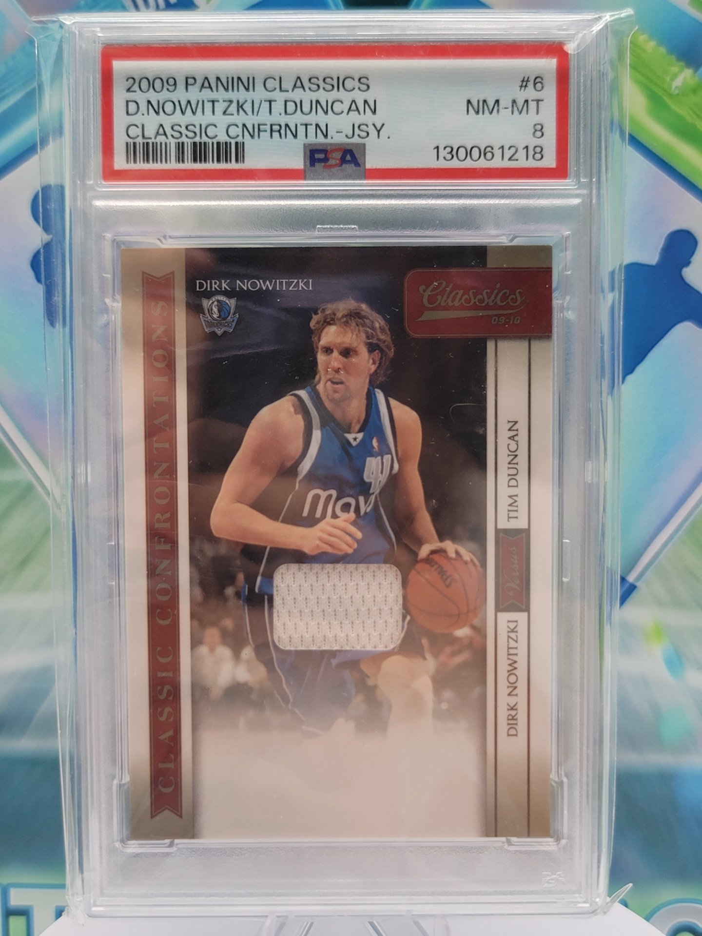 2012 Panini Classics Dirk Nowitzki/Tim Duncan — 2012 Panini Classics Classics Confrontations Patch Dirk Nowitzki/Tim Duncan #88 of 199 Patch/Memorabilia PSA 8.0
