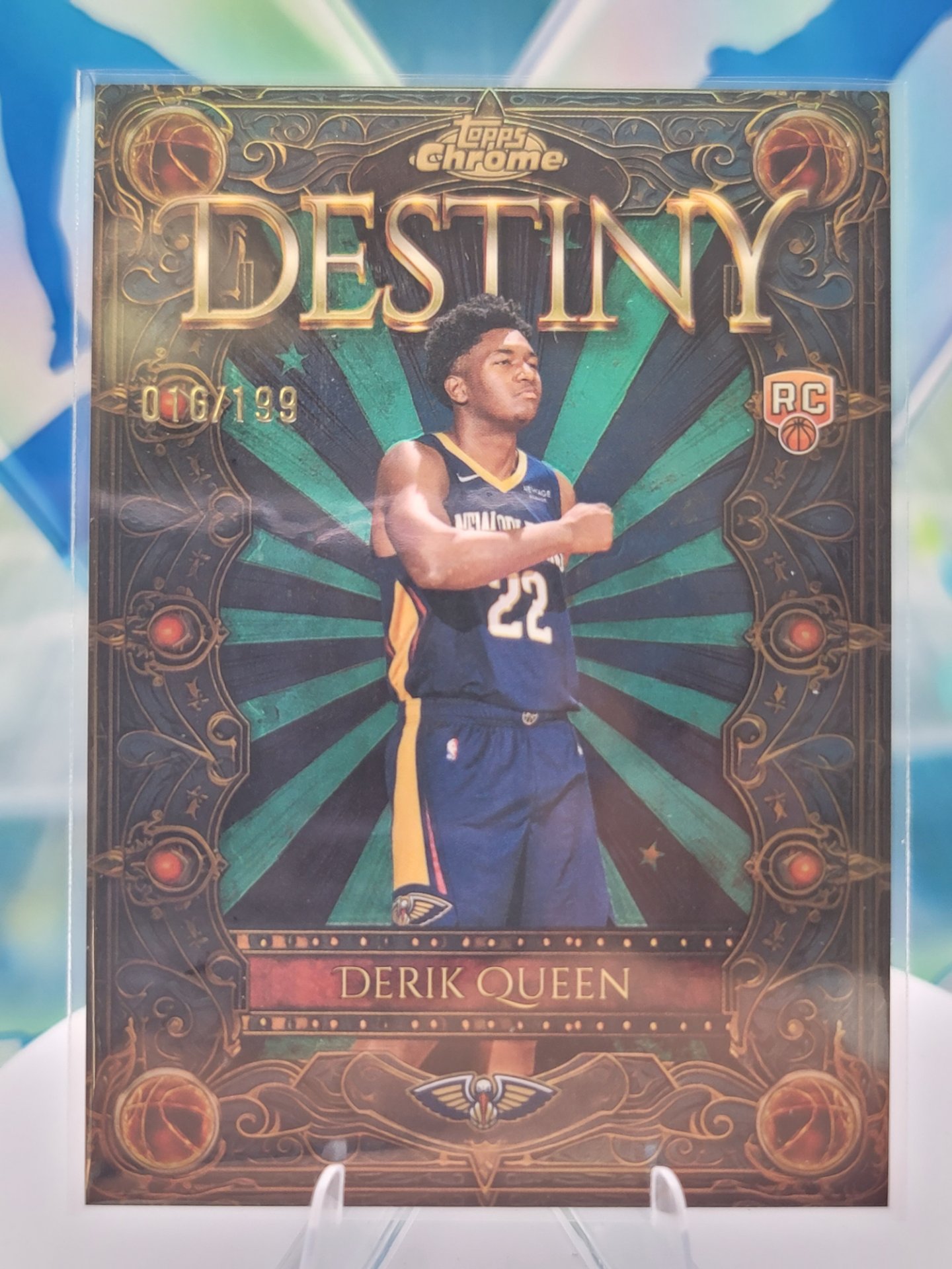 2025 Topps Topps Chrome Derik Queen — 2025 Topps Topps Chrome Destiny Aqua Refractor Derik Queen #16 of 199 Rookie