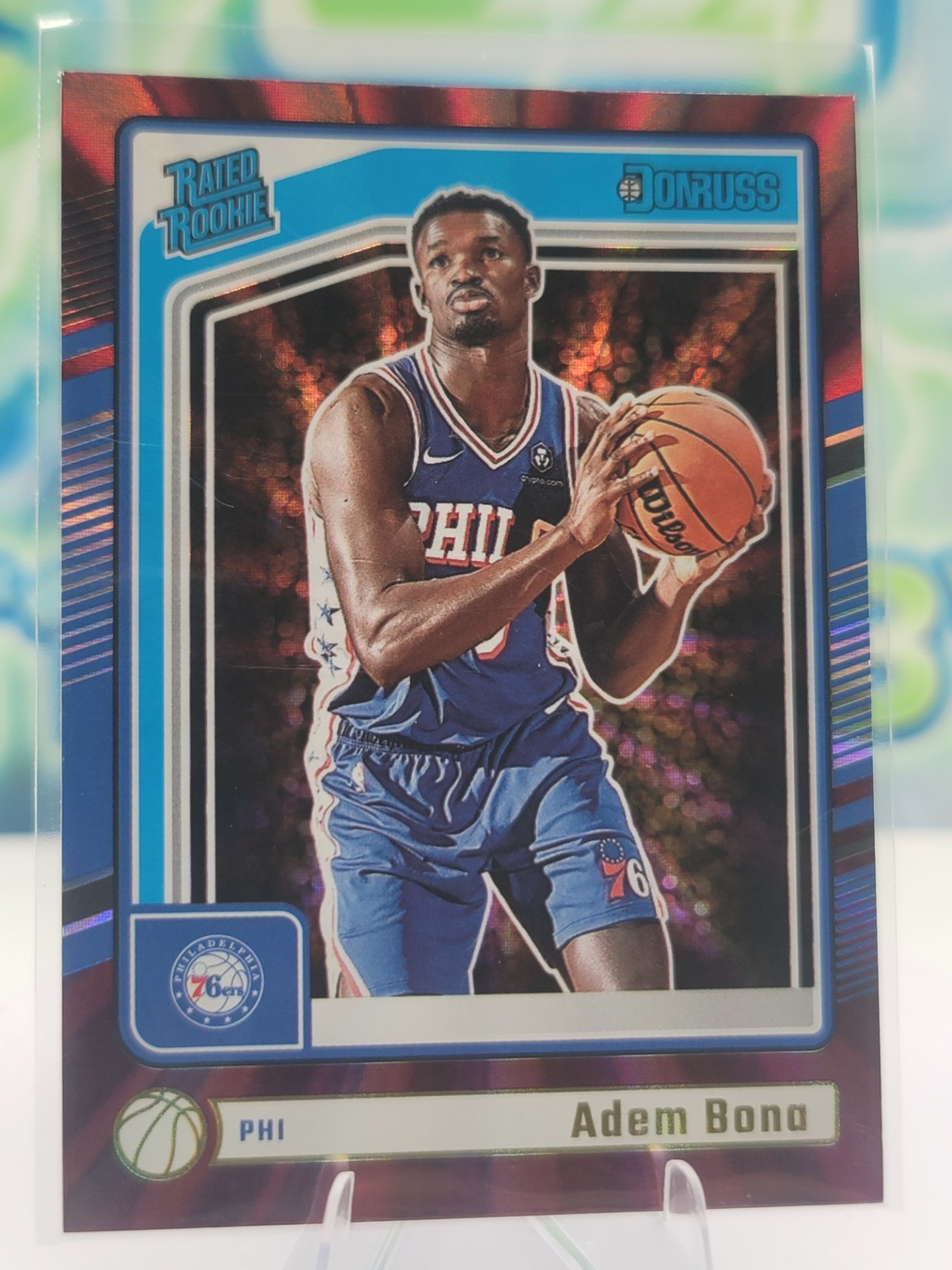 2025 Panini Donruss Adem Bona — 2025 Panini Donruss Rated Rookie International Holo Maroon Laser Adem Bona